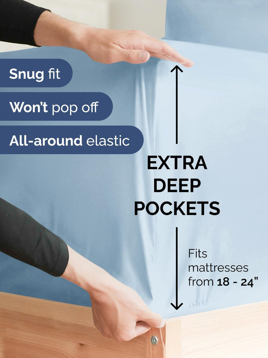 Skiennix Extra Deep Full Sheet Set | 6-Piece Breathable Cooling Bedding - Soft, Wrinkle-Free Sky Blue