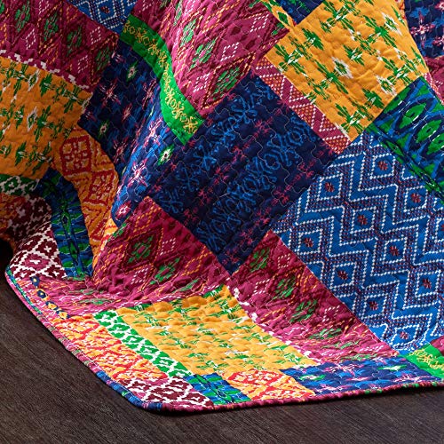 Reversible Cotton Quilt King Size Set - 3 Piece Boho Bedding