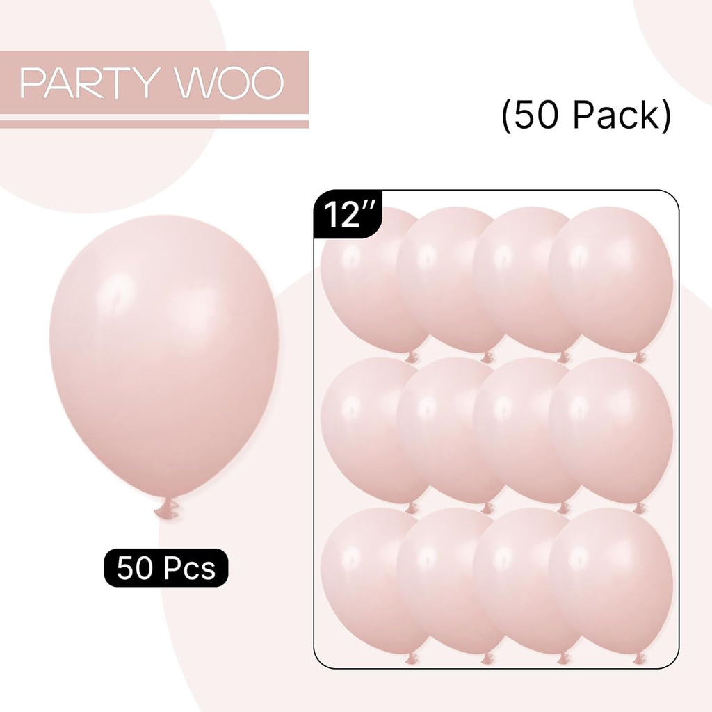 PartyWoo Dusty Pink Balloons - 50pcs 12 Inch Boho Blush & Lilac Latex Helium Balloons for Celebrations