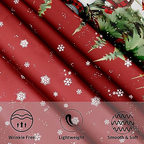 Sweetshow Dark Red 60-Inch Round Christmas Tablecloth Snowman Snowflake Holiday Decor