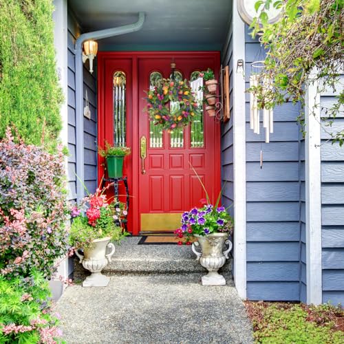 22-Inch Spring Tulip Wreath for Front Door with Tassels and Eucalyptus