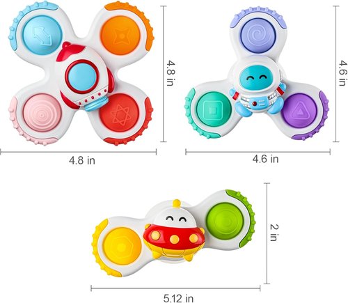 ALASOU Pop Suction Cup Spinner Toys - Sensory Airplane Travel Set for Infants & Toddlers | Ideal Gift for Ages 1-2