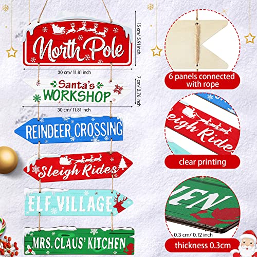 Capoda Christmas Wooden Hanging Sign Decorations - Red, Blue, Green, White - 6 Pack