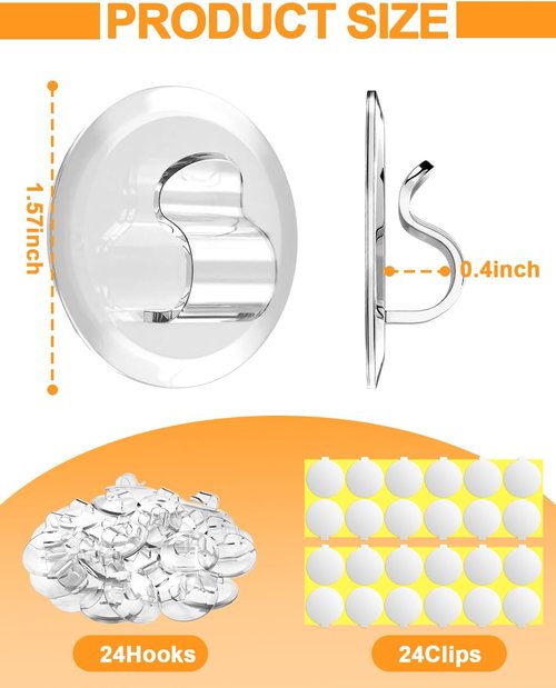 Ispneay Light Clips - 24 Pack Adhesive Hooks for Outdoor String Lights | Perfect for Patios & Balconies