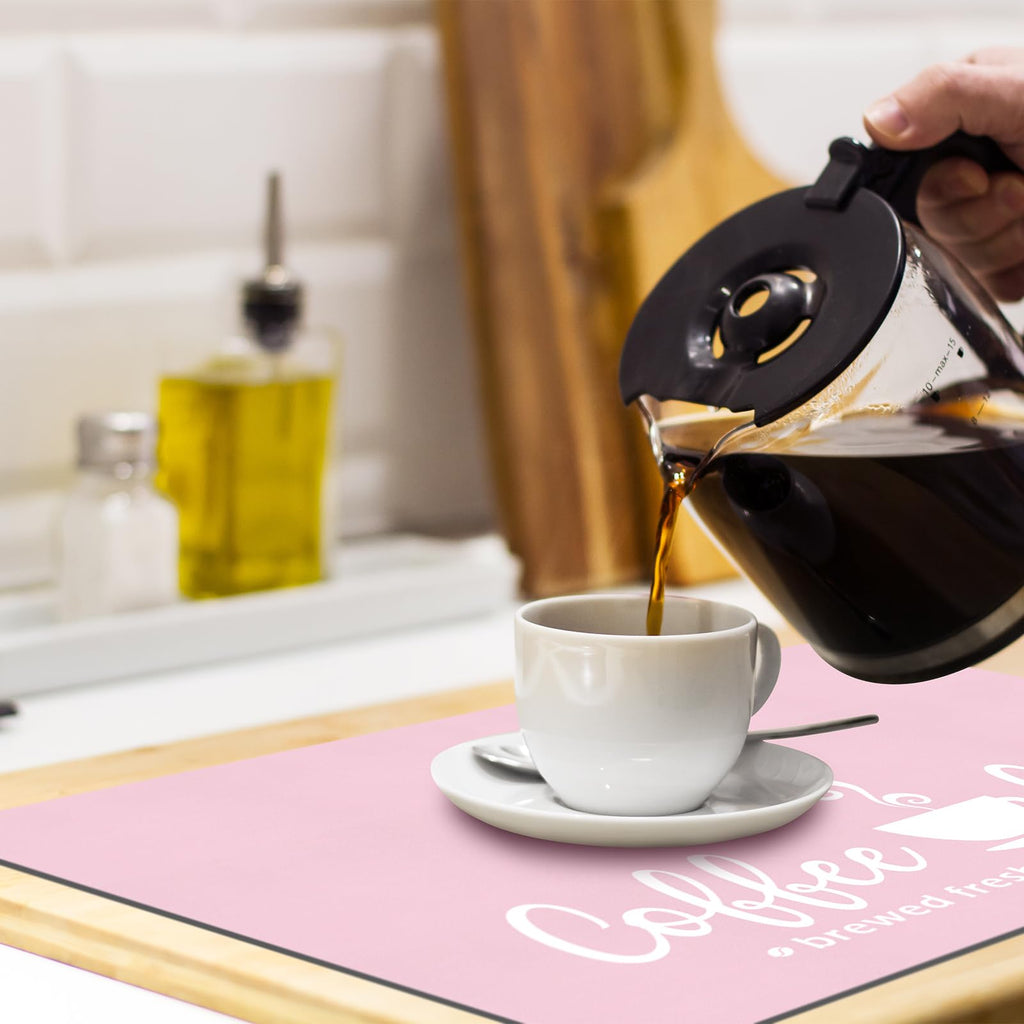 Queekay Pink Coffee Bar Mat Kitchen Accessories for Countertop Absorbent Dish Drying Rubber Backed Coffee Maker Pot Mat, 24 x 16 Inches
