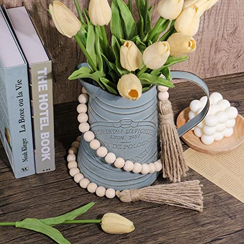 58-Inch Farmhouse Wood Bead Garland with Jute Tassels, Rustic Home Decor