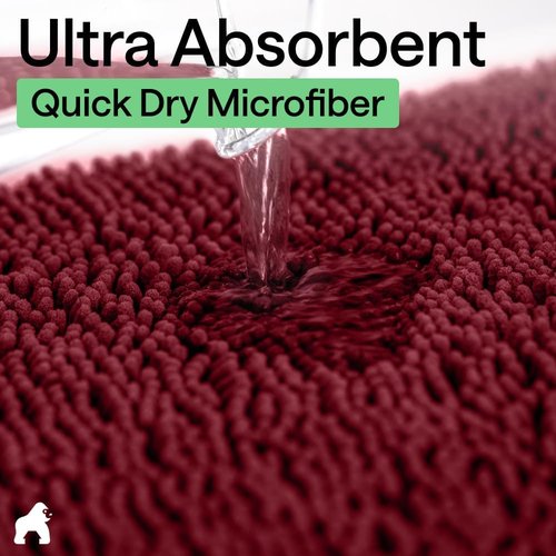 GORILLA GRIP Bath Rug Mat - Soft Absorbent Chenille | Quick Dry Microfiber, 60x24, Burgundy