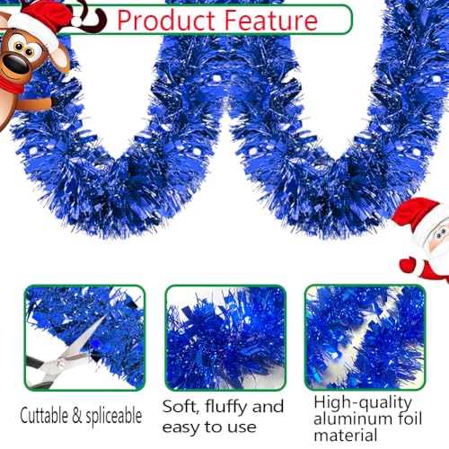 33ft Thick Metallic Blue Tinsel Garland for Christmas Tree and Party Decor