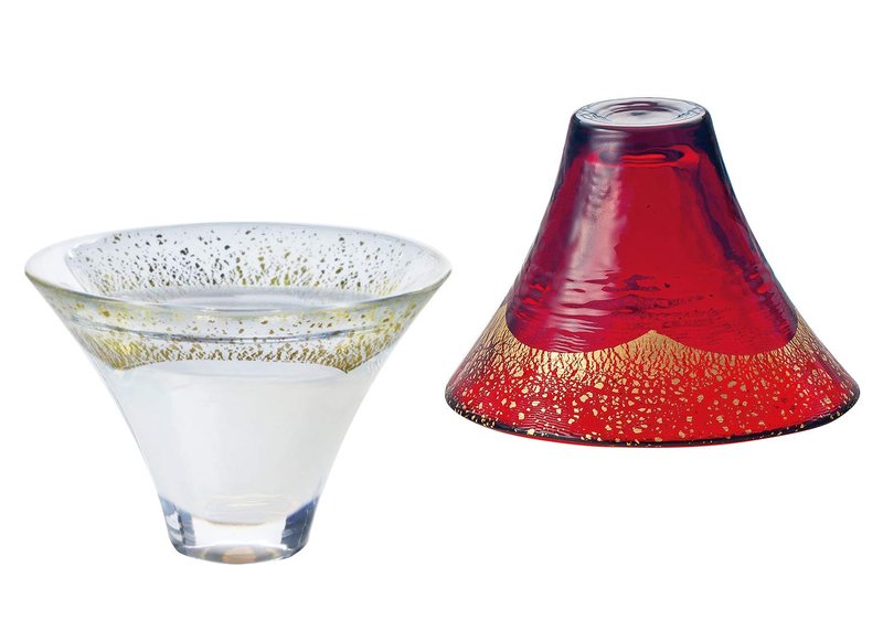 東洋佐々木ガラス Toyo Sasaki Glass Cold Sake Glass Set, Lucky Cup Mt. Fuji, Cold Sake Cup, Made in Japan, White & Red, 2.4 fl oz (65 ml), 2 Piece Set G636-T74