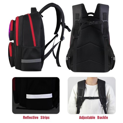 HiGaits Kids Backpack for School - 17 Inch 3D Reflective Cartoon Bookbag with Dual Zippers, Ergonomic Design for Boys & Girls Ages 6-18 | Durable 600D Polyester Children's Backpack