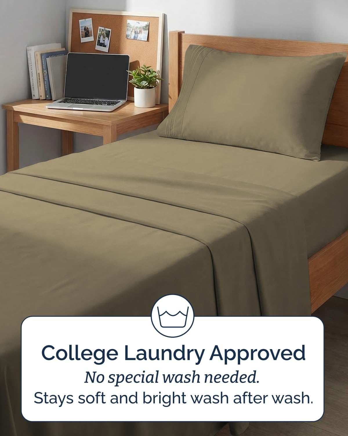 Skiennix Twin XL Sheet Set - Comfy Breathable Cooling Bedding - Ultra-Soft & Wrinkle-Free - Khaki