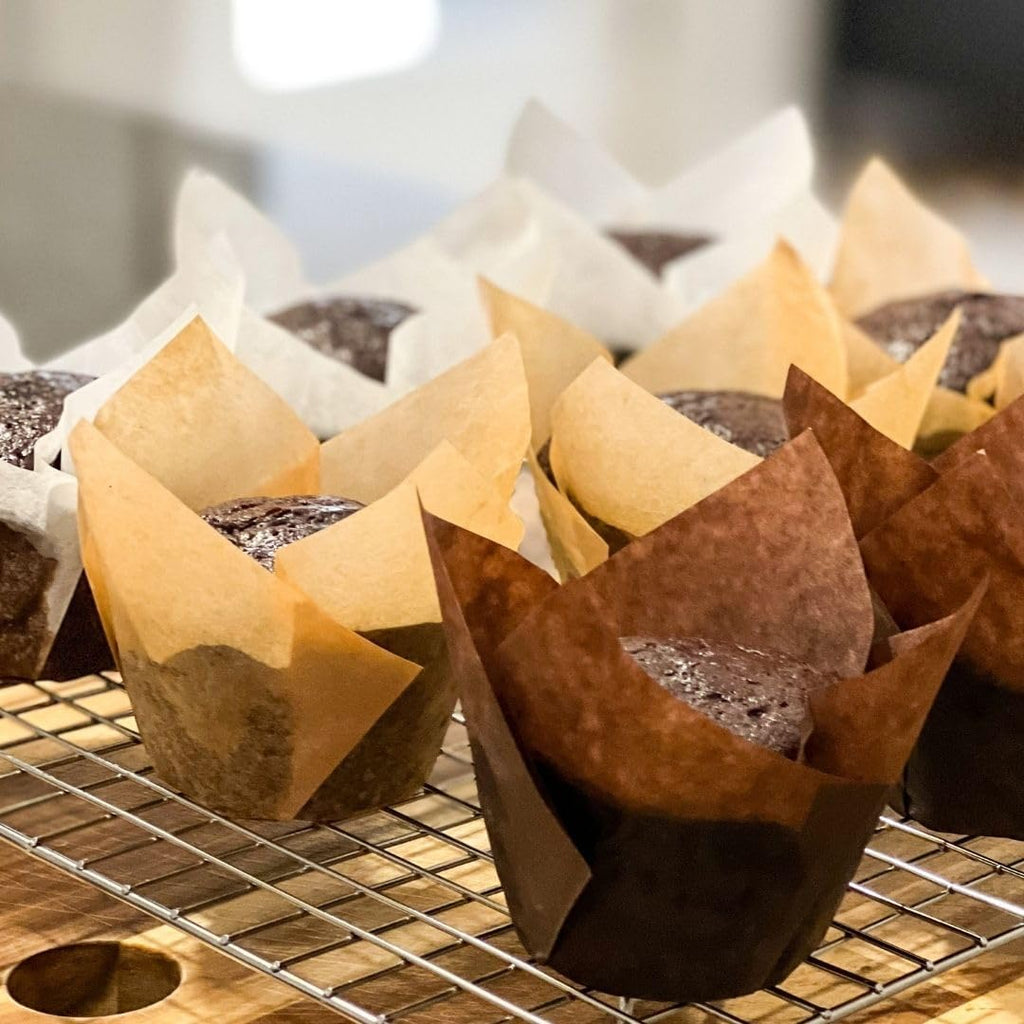 Nordic 150-Pack Brown Tulip Muffin Liners - Odorless, Non-Toxic, Grease-Resistant Cupcake Wrappers for All Occasions | Perfect for Weddings, Birthdays, Showers