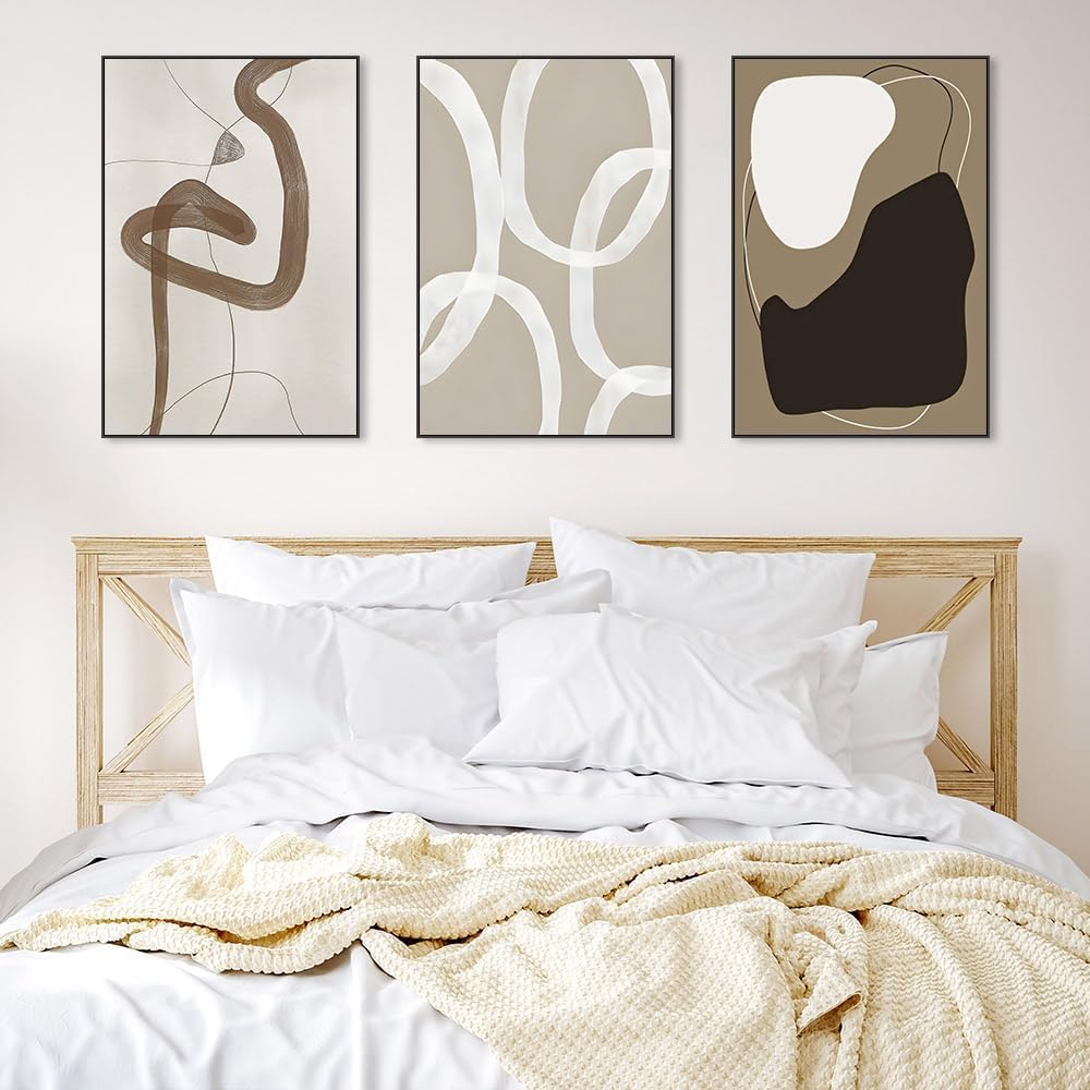 Skiennix Framed Canvas Wall Art Set - Abstract Paint Strokes in Black, White & Grey | 24"x32" | Modern Minimalist Decor for Living Room & Office