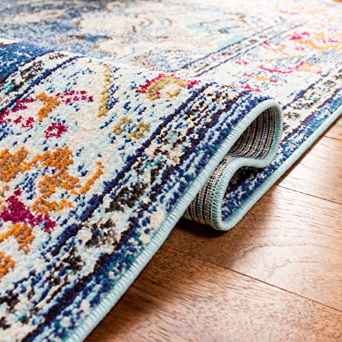 SAFAVIEH Monaco Collection Area Rug - 4' Square, Navy & Light Blue, Boho Chic Medallion Distressed Design, Non-Shedding & Easy Care, Ideal for High Traffic Areas in Living Room, Bedroom (MNC243N)