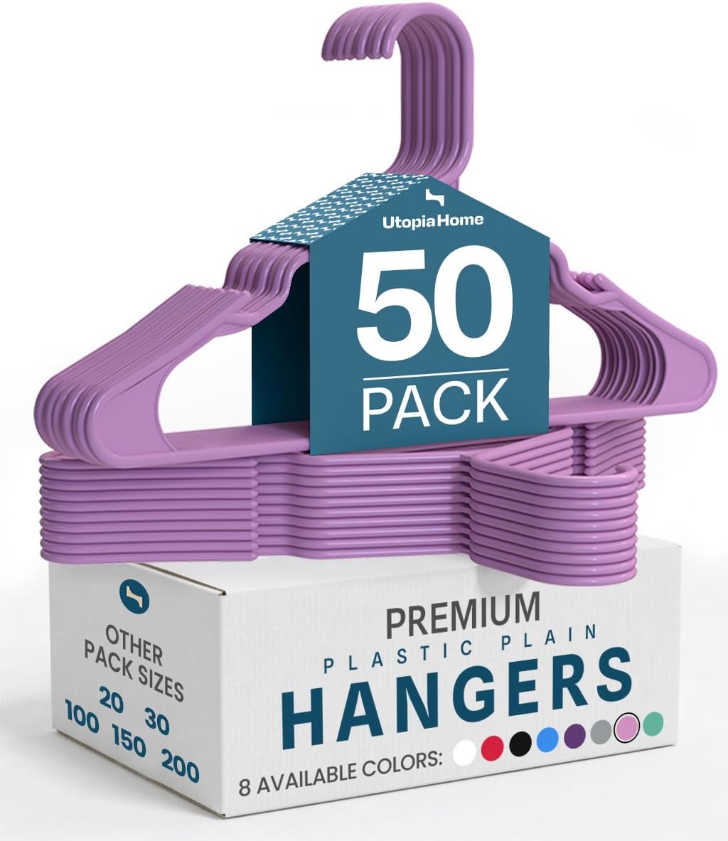 Utopia Home Plastic Hangers 50 Pack - Durable Space-Saving Clothes Hangers - Pink Closet Organizers
