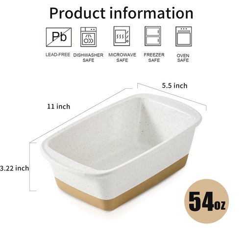 HVH Ceramic Loaf Pan for Baking Bread, 9 x 5 inch Baking Bread Loaf Pan, Rectangular Bread Pan, Bread Baking Pan for Cooking, Farmhouse Style (White)