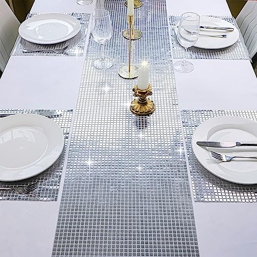 13 x 72 Inch Silver Glitter Disco Table Runner for Party Decorations
