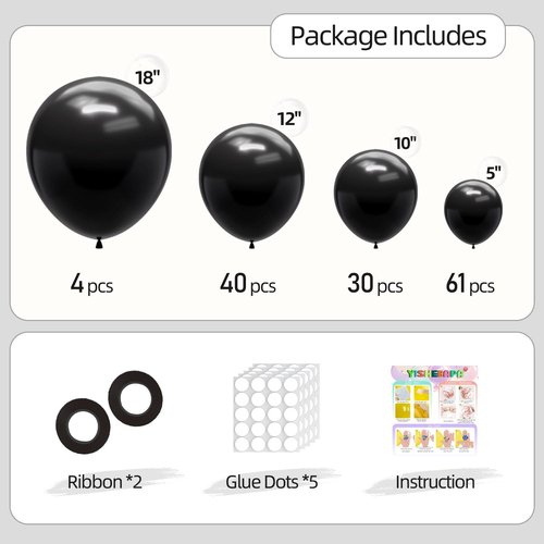 Black Balloon Arch Kit by [Brand Name] - 135pcs in Various Sizes (5-18 Inch) for Parties & Celebrations