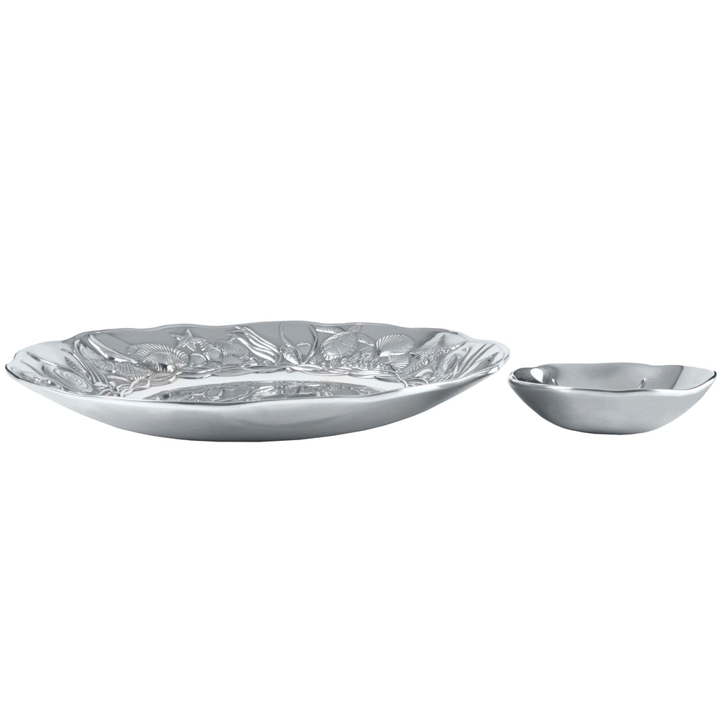 Wilton Armetale Coastal 2-Piece Chip And Dip Serving Set, 13.75-Inch, Large, Silver