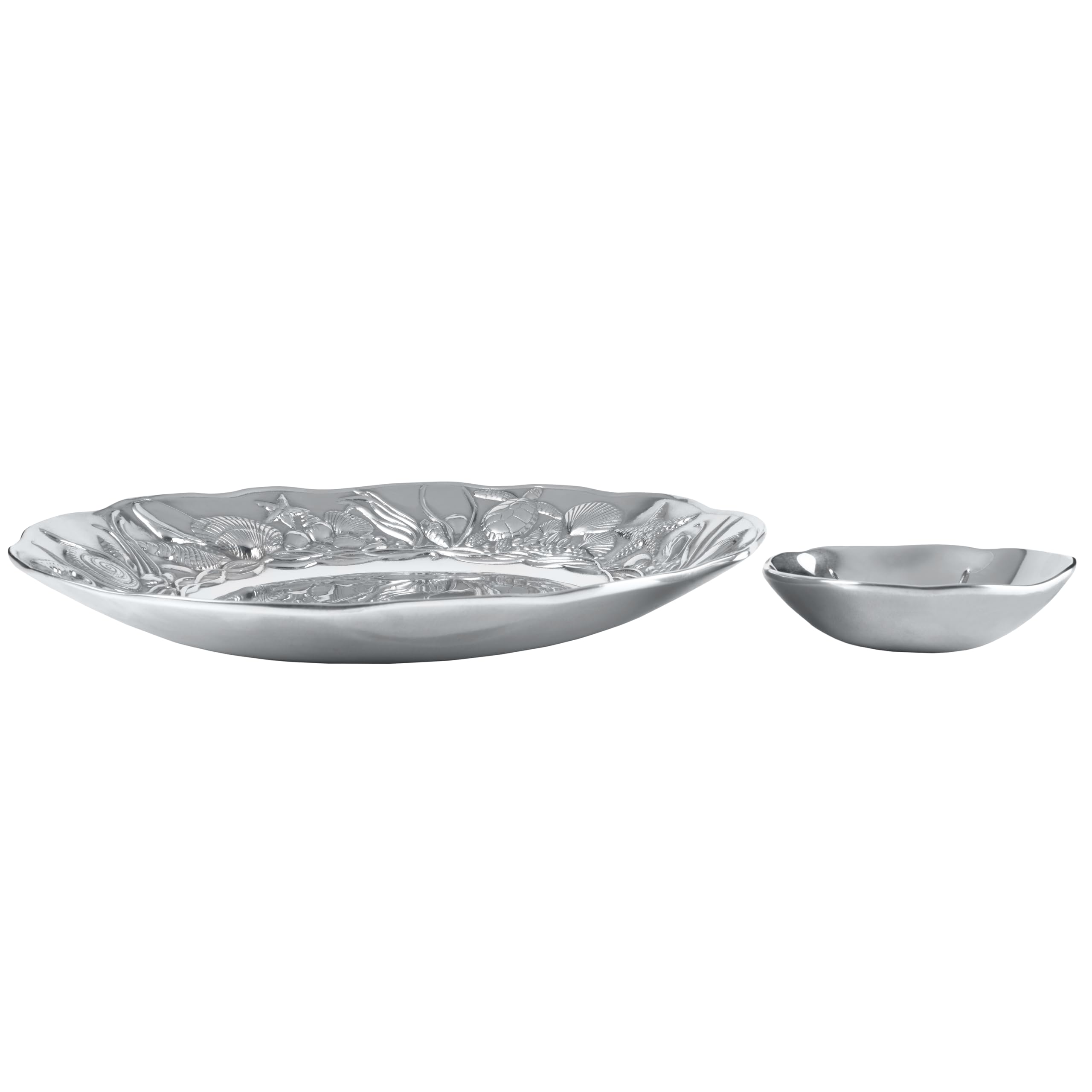 Wilton Armetale Coastal 2-Piece Chip And Dip Serving Set, 13.75-Inch, Large, Silver