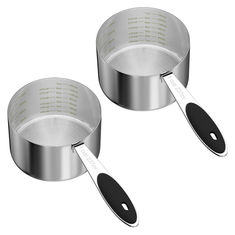 LEIFENY 2PCS 1CUP(237ml) Dog Cat Food Scoop, Stainless Steel Measuring Cup, Metal Pet Scooper with Inner Precision Scale Measurement