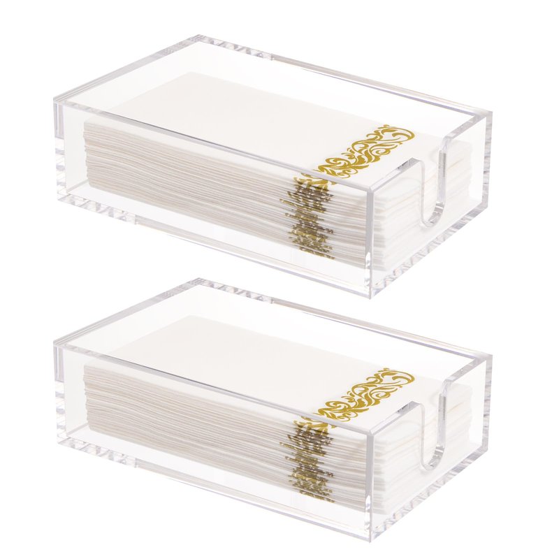 Rubtlamp 2Pcs Acrylic Napkin Holder Bathroom - 0.2Inch Thickness Acrylic Guest Towel Napkin Holder - Hand Towel Tray for Kitchen, Parties, Weddings, Party, Hotel, Restaurant (Clear, 9”X5.5”X2.5”)