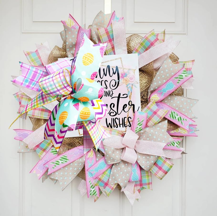 Skiennix Easter Wreath Bow - Colorful Spring Ribbon Decoration | 11x14 Inch Holiday Tree Topper