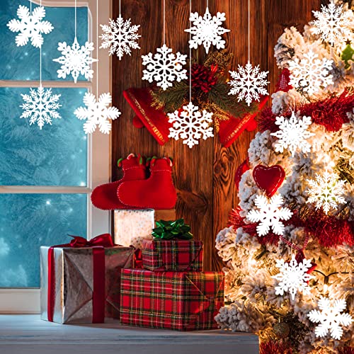 40 Pack 4-Inch White Glitter Snowflake Ornaments for Christmas Tree Decor