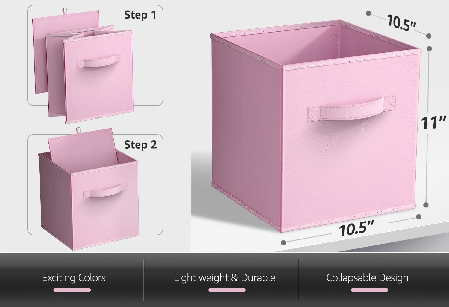 Sorbus Storage Cubes - 11-Inch Foldable Fabric Baskets for Organizing Home & Nursery | 6 Collapsible Cloth Bins in Pastel Pink