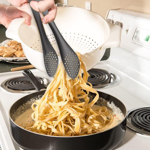 IAXSEE 4 PCS Serving Tongs Black Tongs 9 Inch Serving Utensils Stainless Steel Serving Tongs for Salad Buffet Appetizer Dessert Tong for Food Parties, IAX-4B1-68