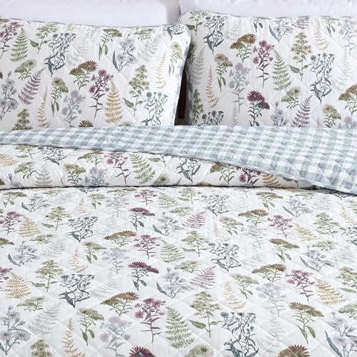 Reversible Twin Quilt Set - Cotton Floral Bedding with Sham