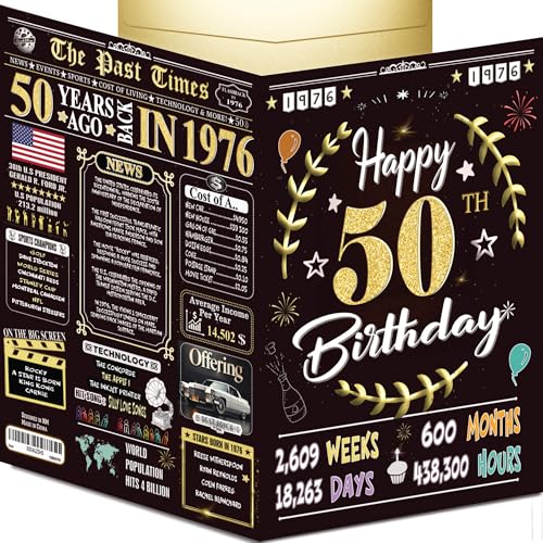 50th Birthday Card for Women Men - Jumbo Vintage 1976 Greeting Card with Envelope