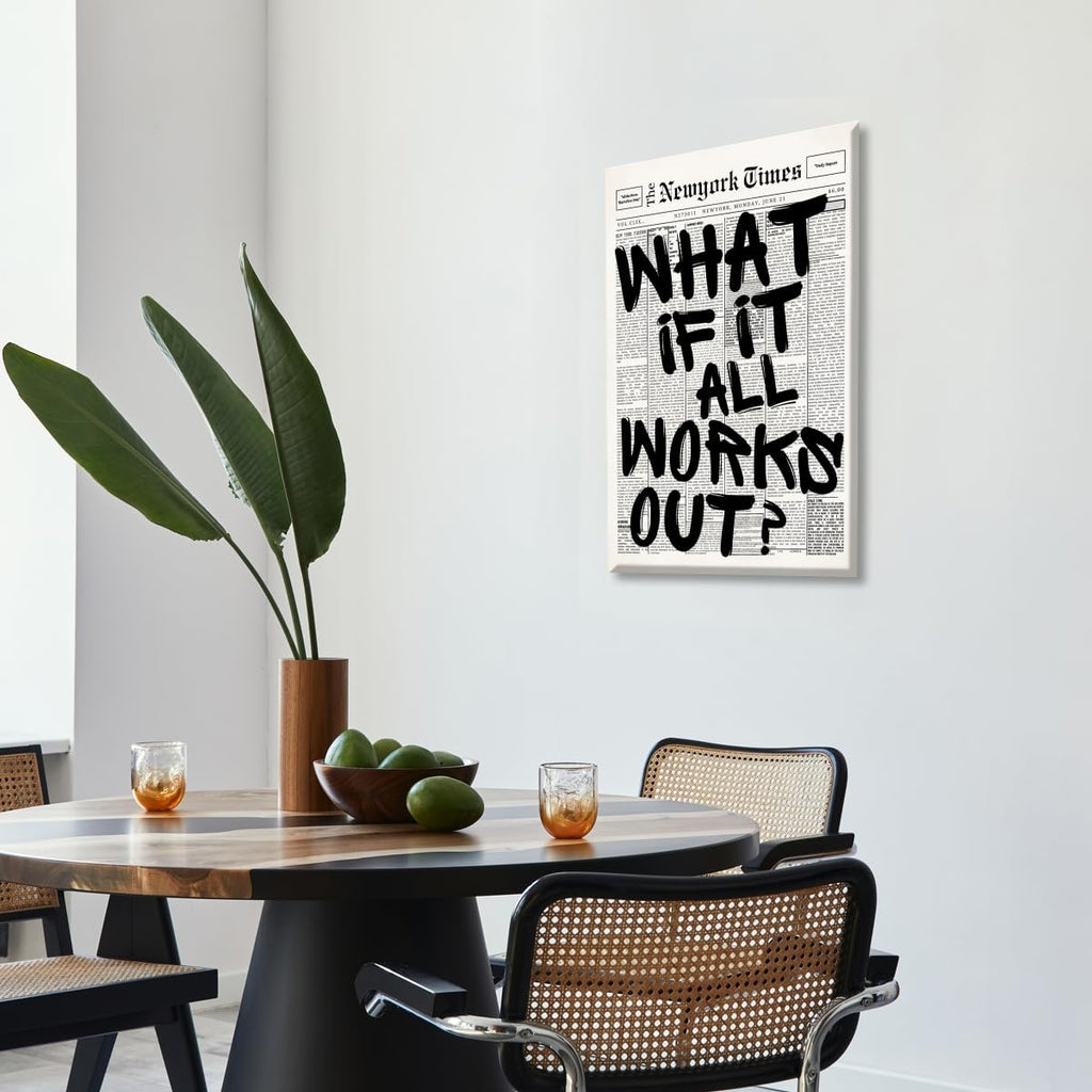 Skiennix Retro Black and White Newspaper Wall Art - Positive Quote Canvas Print 12x18 Inch Unframed | Trendy Apartment Decor