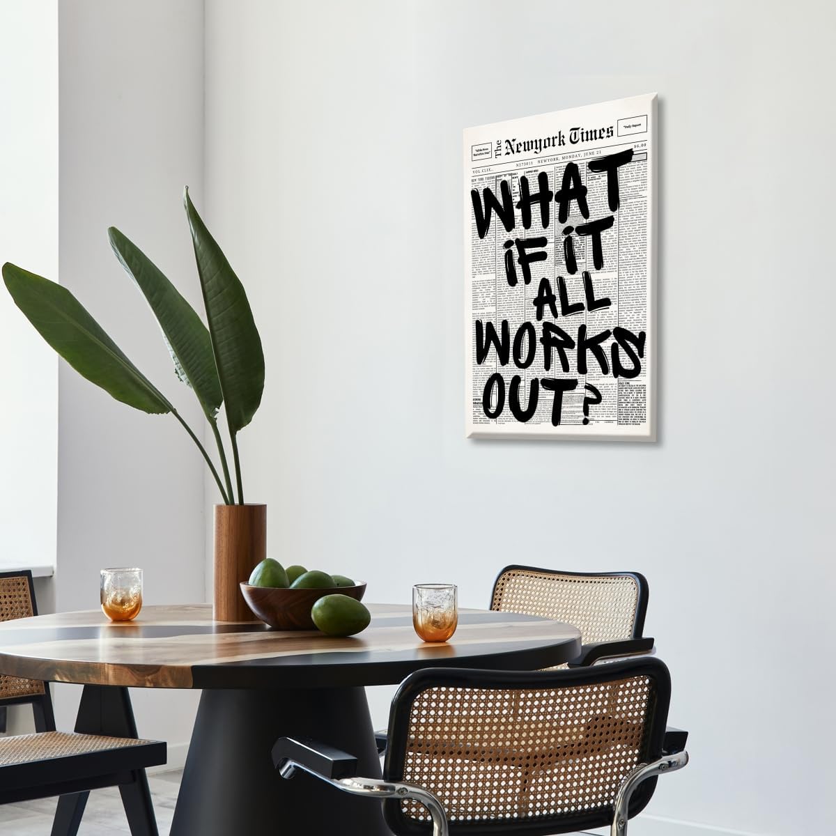 Skiennix Retro Black and White Newspaper Wall Art - Positive Quote Canvas Print 12x18 Inch Unframed | Trendy Apartment Decor