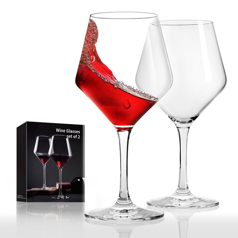 FrutPunch Hand-Blown Crystal Wine Glasses Set of 2, 16OZ, Long Stem Glasses for Red and White Wine, Christmas and Wedding Gifts (2)