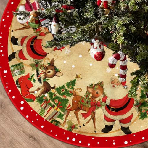 Retro Christmas Tree Skirt 36 Inch for Holiday Home Decor - FARMNALL