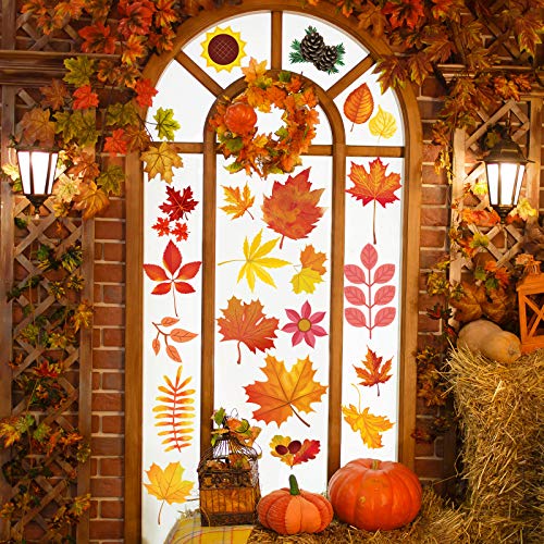 324-Piece Fall Window Clings Set - Autumn Leaf & Harvest Glass Decals