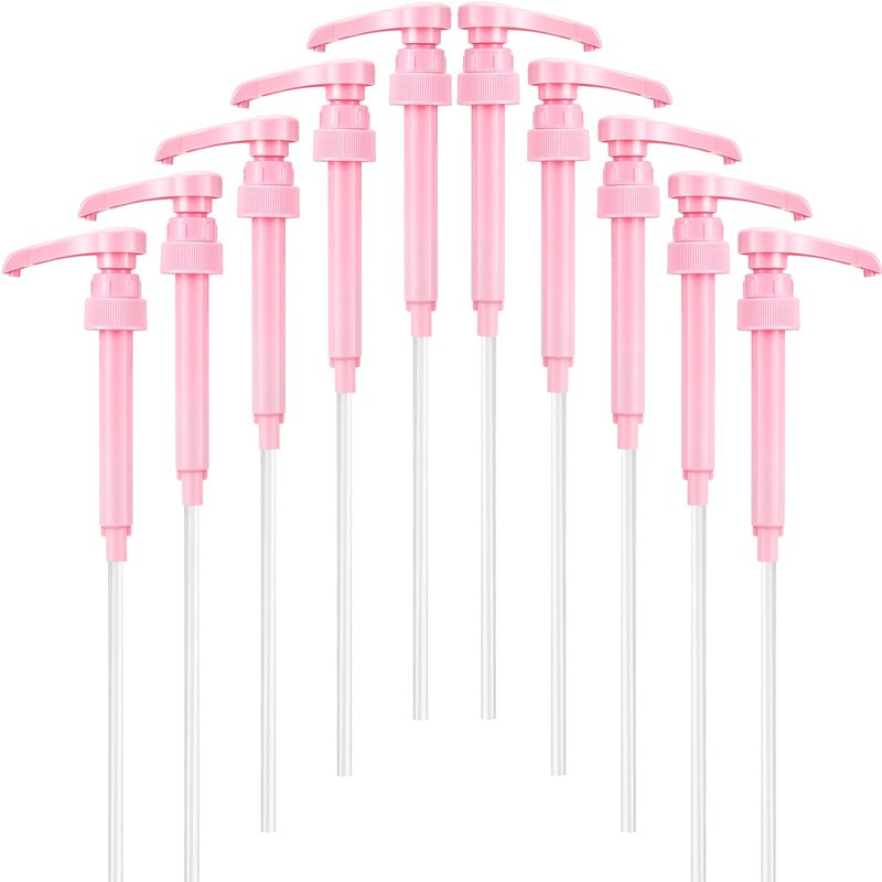 Patelai 10 Pcs Coffee Syrup Pump, Pink Plastic Pumps for Syrup Bottles 750ml - 1L, Reusable Syrup Pump Dispenser