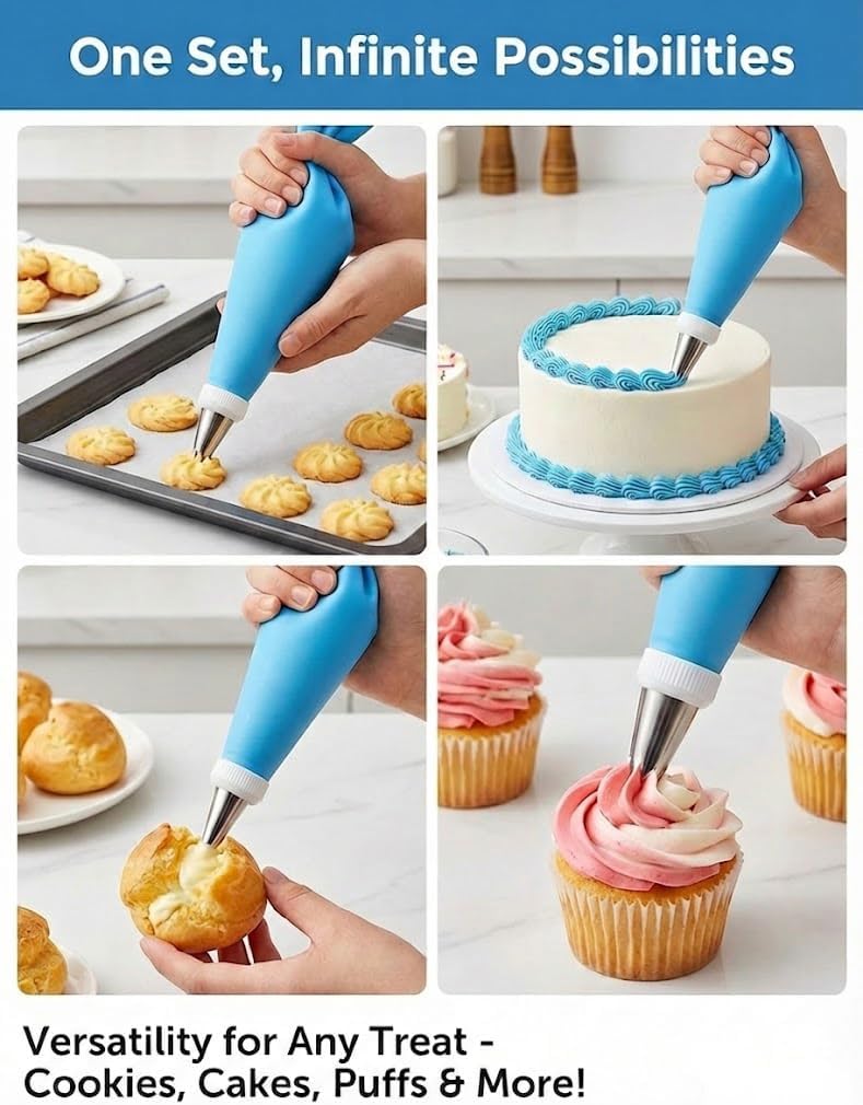 Skiennix 120-Pc Cake Decorating Kit - Piping Bags, Reusable Icing Bags, Frosting Tips & More