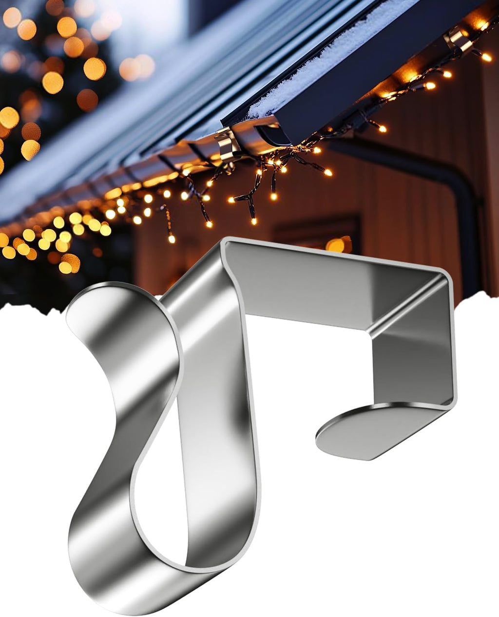 Skiennix Gutter Clips - 50 Pcs Metal Clips for Hanging Outdoor Christmas & Halloween Lights | Weatherproof Design