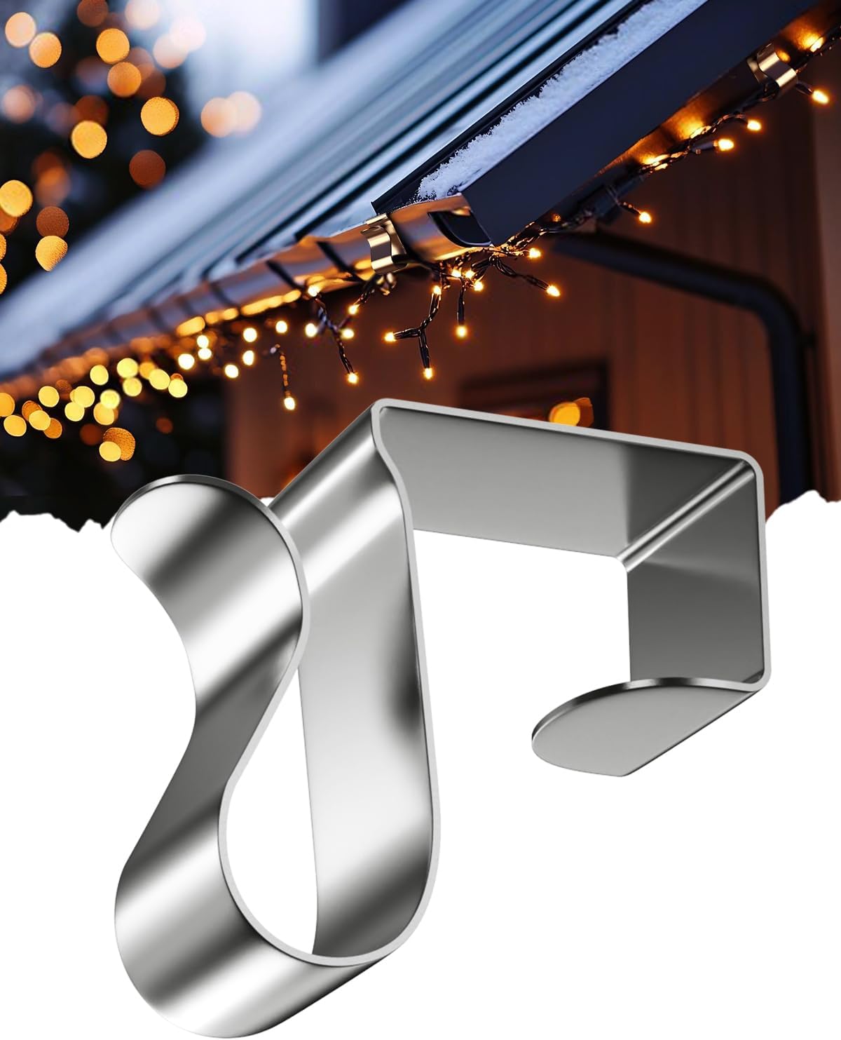 Skiennix Gutter Clips - 50 Pcs Metal Clips for Hanging Outdoor Christmas & Halloween Lights | Weatherproof Design