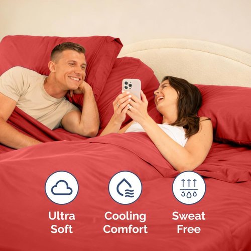 Flex Top Split Head King Sheet Set - Comfy Cooling Bed Sheets | Ultra-Soft Luxury Bedding - Deep Pockets, Red