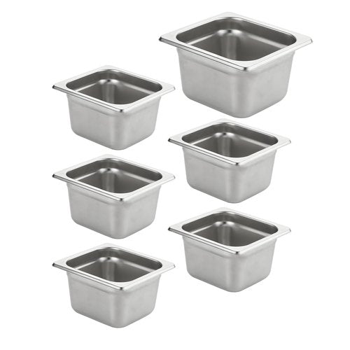 HECMAC 6 Pack Anti-Jam Hotel Pans, 1/6 Size 4 Inch Deep, Commercial Stainless Steel Chafing Steam Table Pan, Catering Storage Metal Food Pan, 23 Gauge