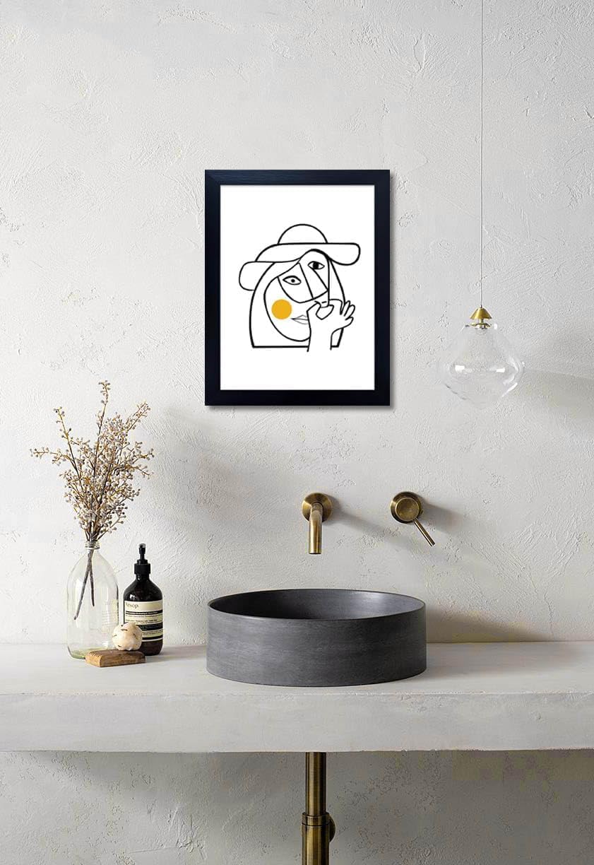 Picasso-Style Funny Bathroom Wall Art | Black Framed Black & White Humor Print (10L x 8W)