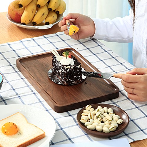 Bamber Wood Serving Tray Wooden Decorative Coffee Tea Platter Black Walnut 15.3 x 11.4 Inches