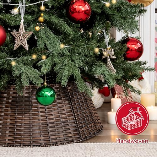 Granny Says 28" Large Wicker Christmas Tree Collar for Pencil Tree - Dark Brown Round