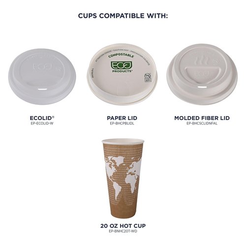 ECO PRODUCTS Compostable Disposable Insulated World Art 20oz Large Coffee Cups, Pack of 40, Renewable Double-wall Hot Paper Cup, Plant Based PLA Lining, No Sleeves Needed, Lid Available, Color Coded