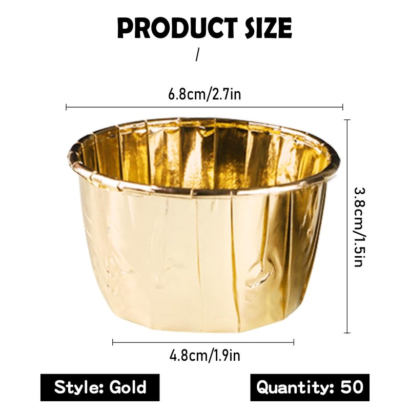 Gold Foil Metallic Paper Baking Cups Muffin Cups Cupcake Liners 50-Count Cake Baking Cups for Birthday, Wedding, Party (Gold)