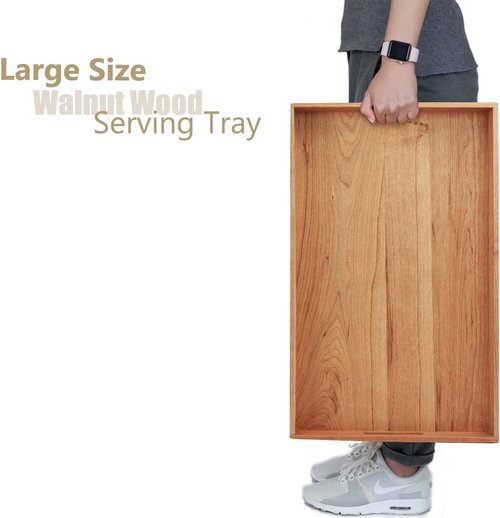 Cherry Wood Ottoman Tray - Large 22 x 14 Inches with Handles for Serving Tea, Coffee, or Breakfast