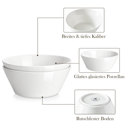 MALACASA Serving Bowls, 105 OZ Large Salad Bowls Set of 2, Porcelain White Bowls for Kitchen, Deep Bowls for Salad, Soup, Pho and Fruit, Ceramic Serving Bowls for Party, Microwave Safe, Series Regular